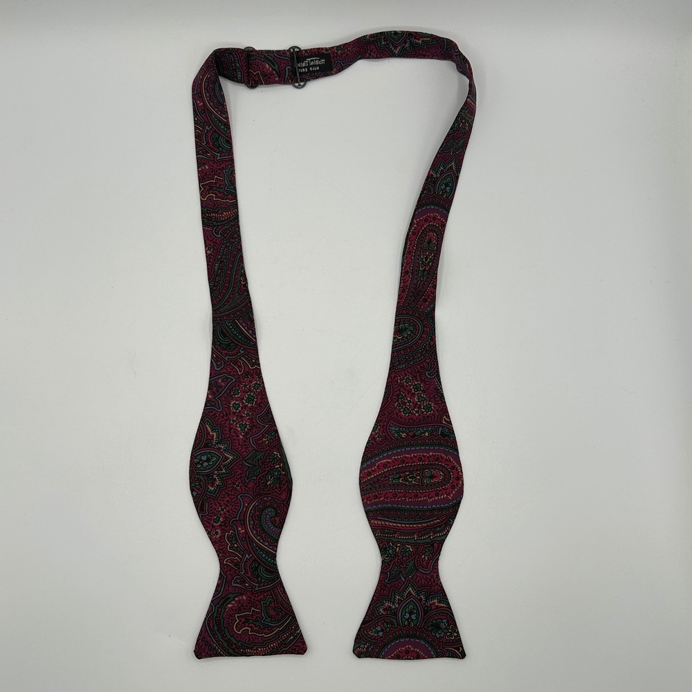 Robert Talbott Mens Burgundy Paisley Pure Silk Self Bow Tie Formal Wedding Party